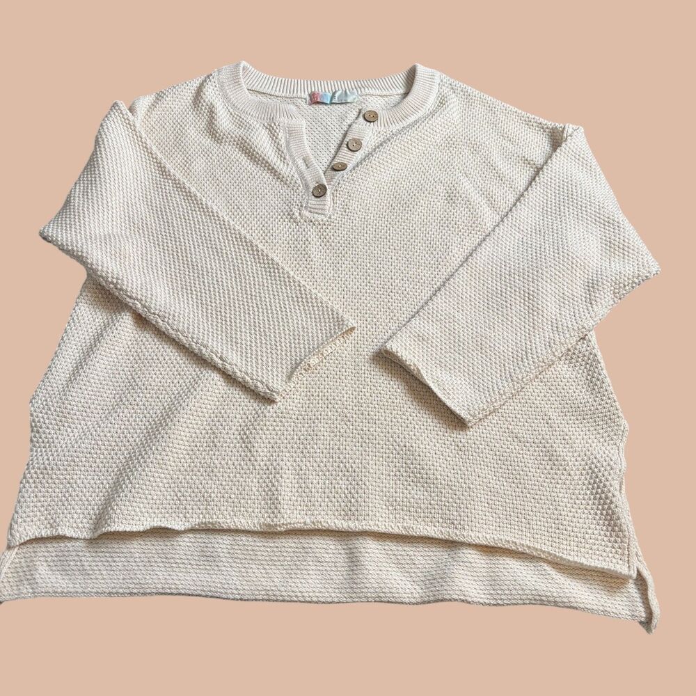 Free People Beach Sweater women’s Medium Oversized Waffle Knit Beige Ivory